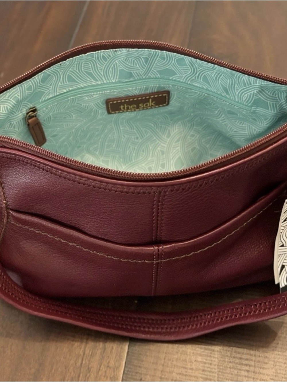 Sax Iris Burgundy Pebbled Leather Shoulder Small Boho Bag with Single Strap - Picture 5 of 11